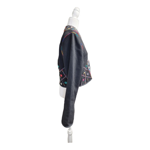 Lynn Murray Women's Funky Button Mixed Media Blazer Jacket Black Size Medium - Picture 4 of 10